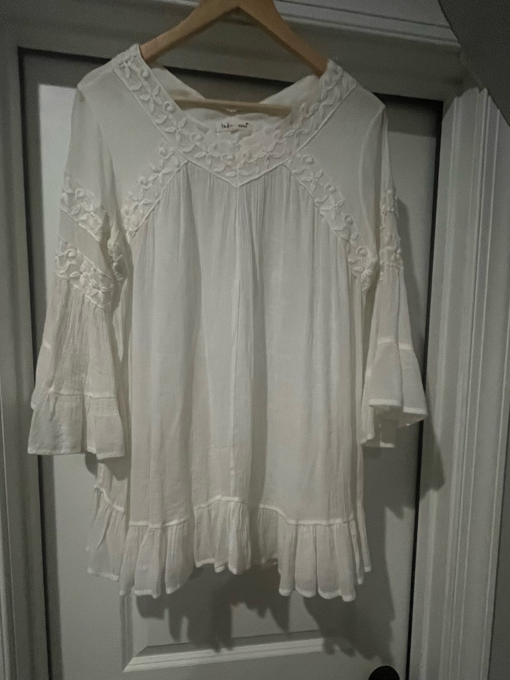 indigo soul White Embroidered Ruffle Tunic